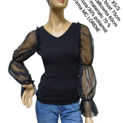 Czarny sweterek ozdobne rękawy